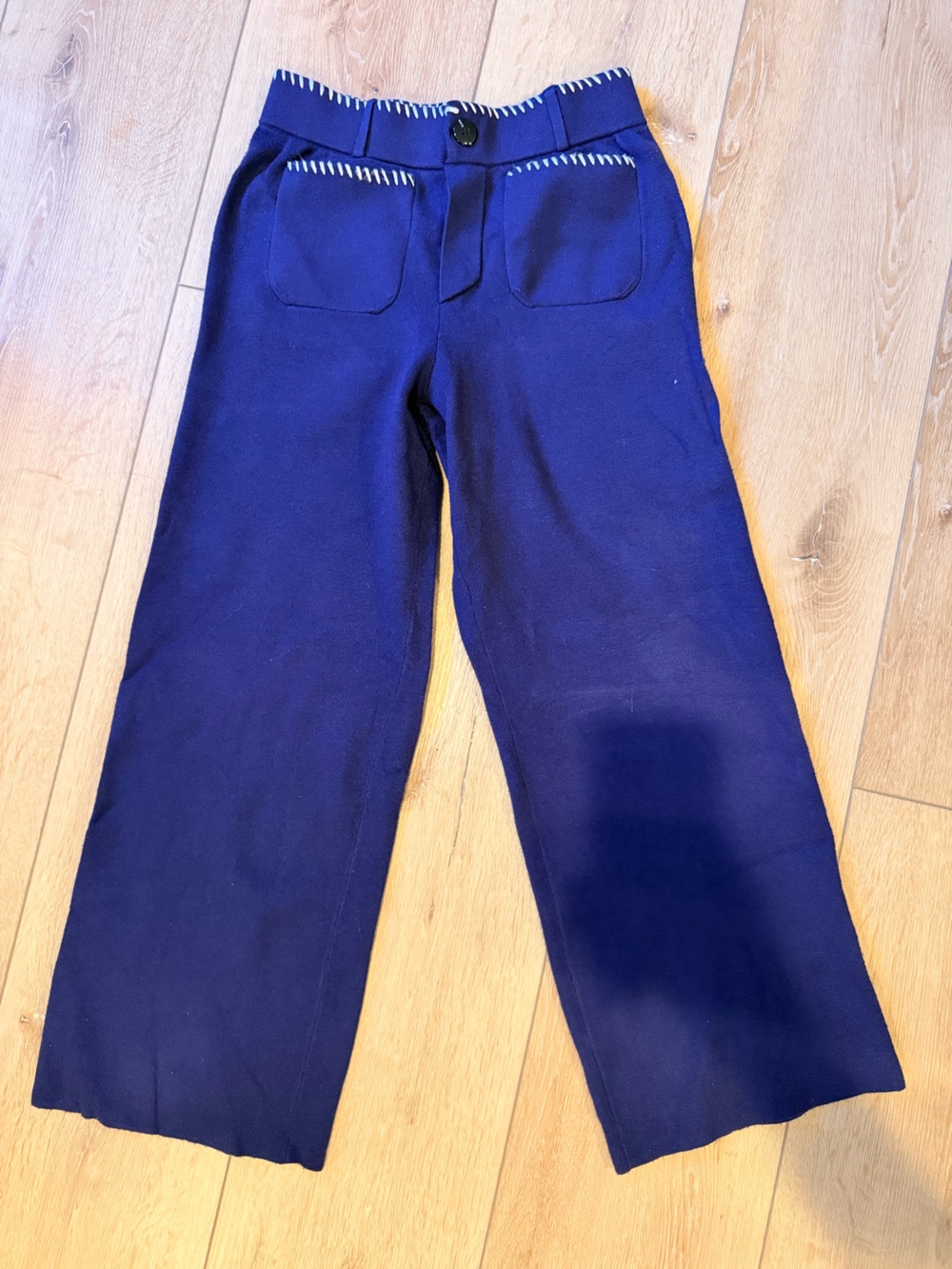 Maeve Navy Wide-Leg Kids Pants with Contrast Trim